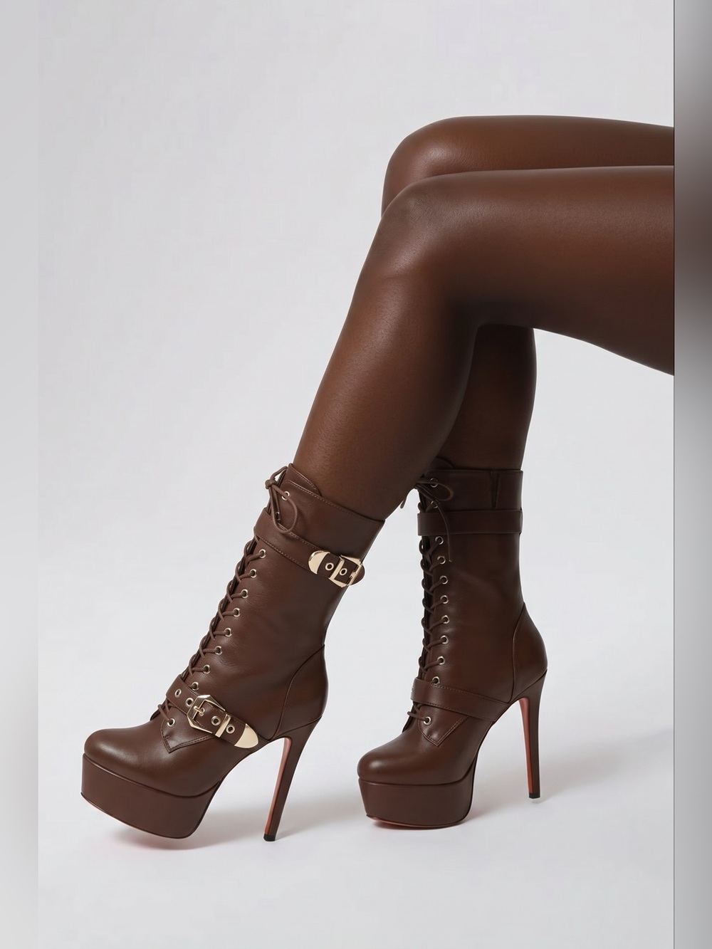 Ann Creek stiletto platform Brown lace-up boots - size 7
